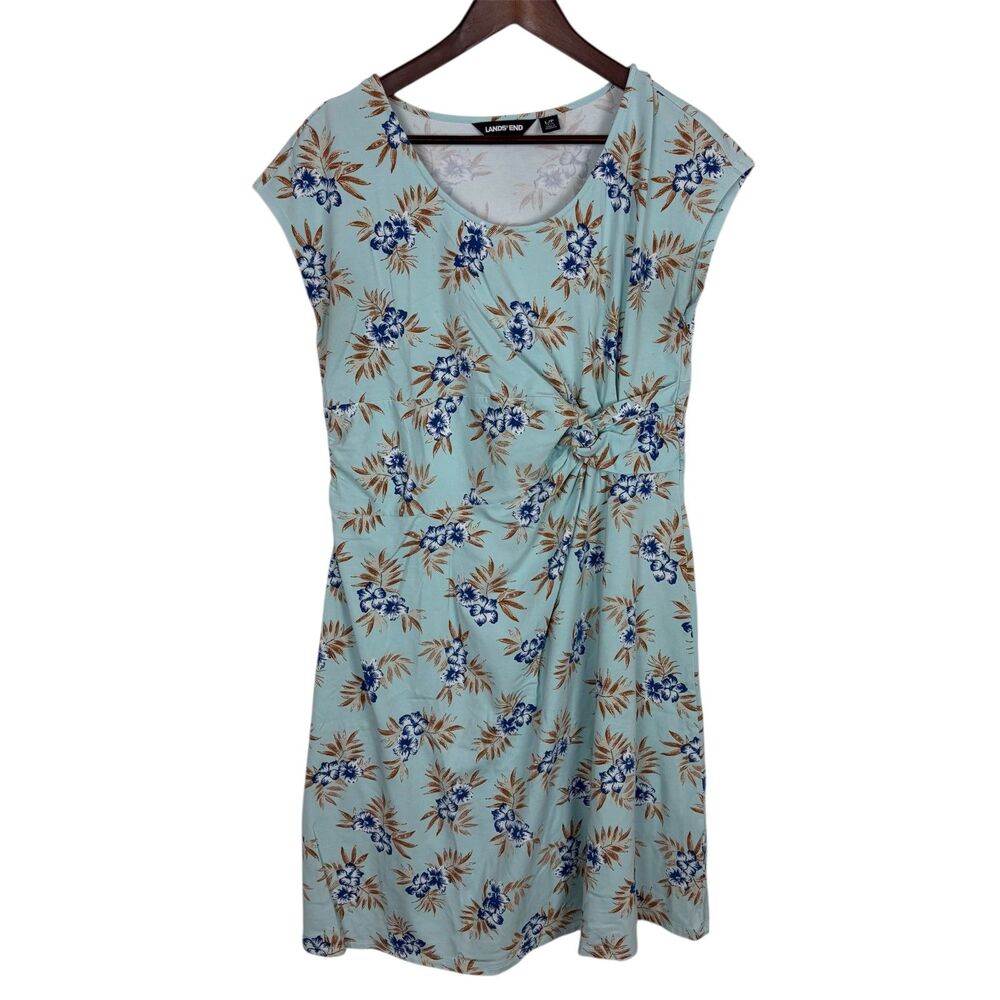 Lands' End Blue Floral Dress Women’s Large Cap Sleeve Twist Front